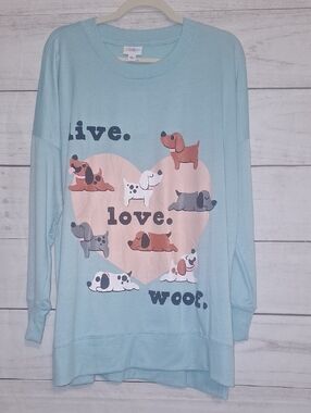 NWT LuLaRoe 'Live. Love. Woof.' Dog Graphic Pullover Size LARGE